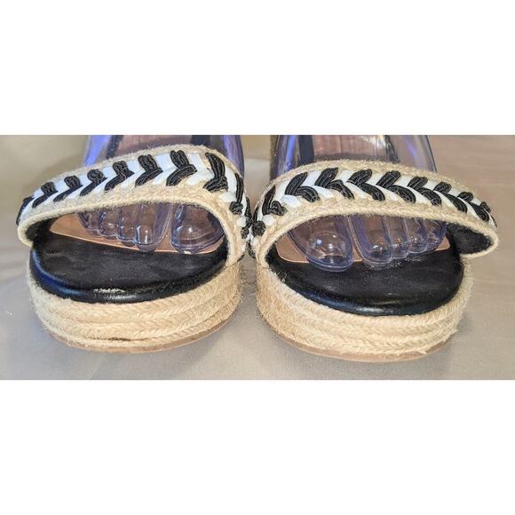 Christian Siriano Espadrille Wedge Sandal Black White Chevron Sz 9.5 Ankle Strap - Picture 4 of 11